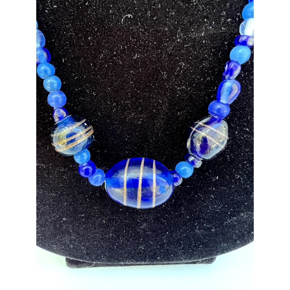Vintage Artisian Style Blue Glass Necklace
